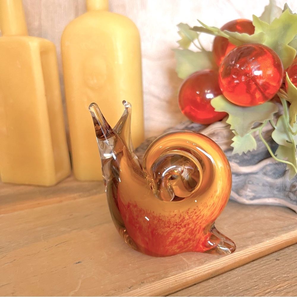 Vintage Italian Amber And Ombre Solid Glass Snail π. Figurine Paperweight - Picture 1 of 6